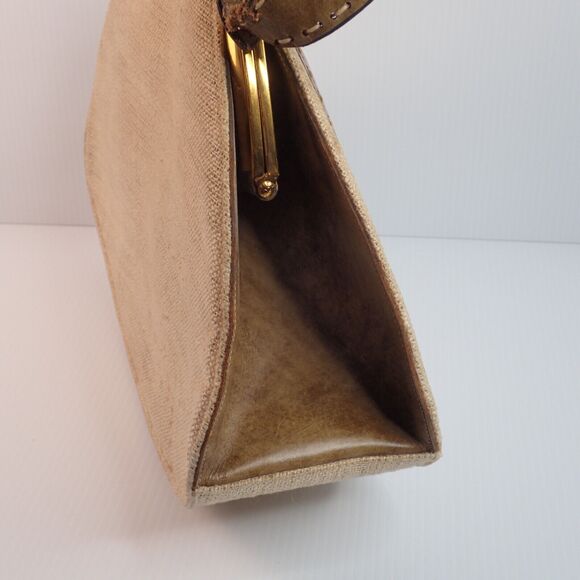 Vintage 60s 70s MAHLER Handmade Leather & Woven Kiss Lock Frame Handbag RARE - Picture 6 of 16